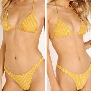 VITAMIN A NWT GIA BIKINI TOP AND BOTTOM HIGH LEG SWIM SET DORADO STRIPE 10 LARGE